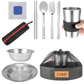 Outdoor Camping Mess Kit - 1 to 2 persons Camping Dishes Includes Cups, Bowls, Dishes, Knives, Forks, Spoons, Etc, Camping Dinnerware Set with Mesh Bag is Easy to Carry Camping Tableware Set - color: 1 person set black