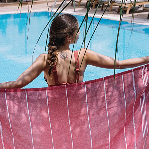 Hencely Turkish Beach Towel 37x68 Oversized, Sand-Free, Quick-Dry, Lightweight - Travel Essential for Pool & Bath - Striped 100% Cotton Bathroom Towels Accessories Gift (Pink) - color: Pink
