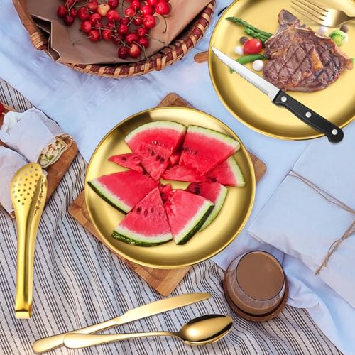 Camping Silverware Kit Cutlery Organizer Utensil Picnic Set Stainless Steel Plate Spoon Clip and Serrated Knife Wine Opener Fork Napkin Hiking - Camp Kitchen BBQ’s - color: Camping Silverware Set-13set-Gold