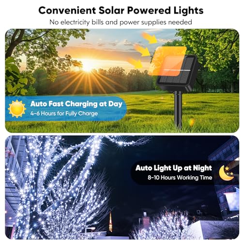 Brightever Solar String Lights Outdoor Waterproof, 46FT 120 LED Solar Fairy Lights for Outside, 8 Lighting Modes, Outdoor Twinkle Light for Christmas, Backyard, Garden Party Decorations, Cool White - color: White, size: 1-Pack（46FT 120LED）