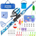 WIDDEN Kids Fishing Pole, Portable Telescopic Kids Fishing Poles for Boys and Girls, Fishing Rod and Reel Combo Kit with Tackle Box, and Fishing Net, Best Fishing Pole for Toddler Youth - color: BLUE