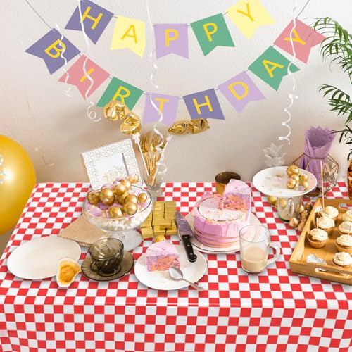 2 Pack Checkered Tablecloth Disposable Plastic Red and White Checkered Tablecloth Waterproof Rectangular Picnic Table Cover, Black Party Decoration, 54 x 108 inches - color: Red Checkered, size: 54" x 108" Rectangular (2 Pack)
