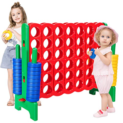 COSTWAY Jumbo 4-to-Score Giant Game Set, 4 in A Row for Kids and Adults, 3.5FT Tall Indoor & Outdoor Game Set with 42 Jumbo Rings & Quick-Release Slider, Perfect for Holiday Party & Family Game, Green - color: Green