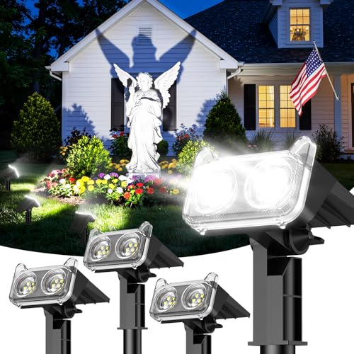 LETMY Solar Lights Outdoor Waterproof IP65, 4 Pack Solar Spot Lights Outdoor With 14 Big LEDs, 2-in-1 Wall Lights & 2 Modes Solar Powered Landscape Spotlights for Garage Pathway Yard Decor Garden Gift - size: 4 PACK