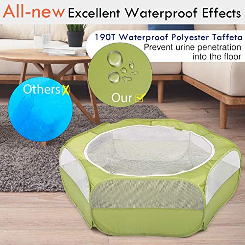 Pawaboo Small Animals Playpen, Waterproof Small Pet Cage Tent with Zippered Cover, Portable Outdoor Yard Fence with 3 Metal Rod for Chick/Kitten/Puppy/Guinea Pig/Rabbits/Hamster/Chinchillas,Green - color: A-Green