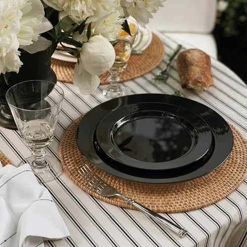 Fijinhom 100PCS Black Disposable Plates for 50 Guests Including 50PCS 10" Dinner Plates & 50PCS 7" Dessert Plates, Black - color: Black, size: 50 Guests-100pcs