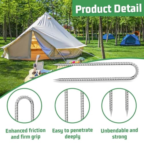 Rebar-Stakes-12-Inch, Ground Stakes Heavy Duty U-Hook Galvanized Anti-Rust Heavy Duty Ground Anchors for Garden Dog Fence Chicken Coop Christmas Decorations Deer Fence 12pcs - color: Silver-U-HOOK, size: 12pcs