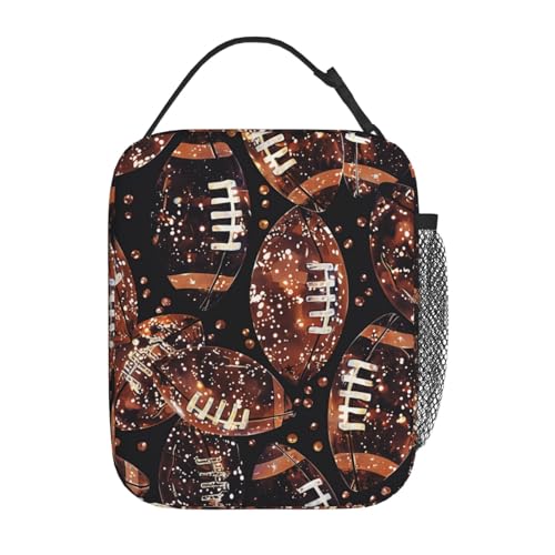 Reusable Football Lunch Box for Kids Girls Boys Women Adult, Insulated Brown Sport Balls Lunch Bag,Polyester Cooler Handbags Case for School Picnic Work Travel Beach or Hiking - color: Football 02