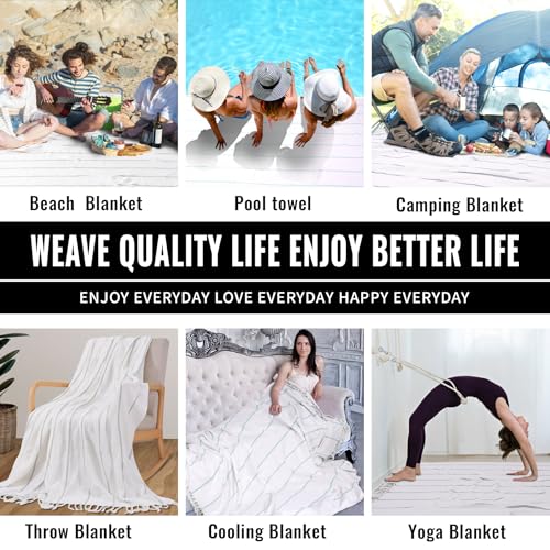 Genovega Cotton Turkish Beach Towel Pool Blanket Sandproof Fast Dry Thin Extra Large XL Compact Shelter Canopy Tent Must Haves Ship Cruise Essentials Spa Accessories Summer Vacation Item Mr Mrs Gift