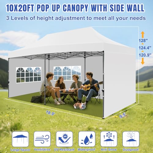 Yesker 10x20 Pop Up Canopy Tent with Sidewalls Instant Outdoor Canopy, Waterproof & UV Protection, Easy Setup Adjustable Height Heavy Duty Shelter Gazebo Tent for Patio Backyard Party Events, White - size: 10x20FT White w Sidewalls