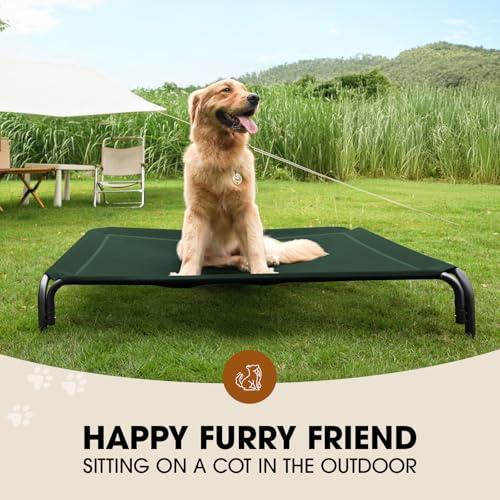 Elevated Dog Bed, Raised Outdoor Dog Bed for Medium Sized Dogs, Portable Cooling Pet Cot with Breathable & Washable Mesh, Indoor & Outdoor Pet Hammock with Skid-Resistant Feet. - color: Green, size: M(35.50"x25.60"x8.00")