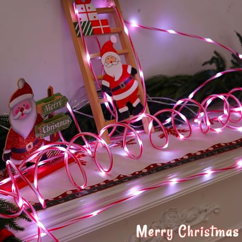 YEGUO Solar Rope Lights Outdoor Waterproof, 66ft 200 LED Candy Cane String Lights, 8 Modes Fairy Lights in Clear Thin Tube - color: Candy