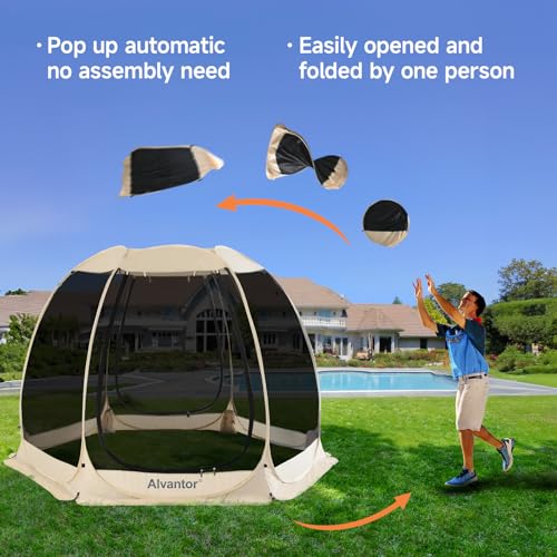 Alvantor® Screen House Room Camping Tent Outdoor Canopy Pop Up Sun Shade Hexagon Shelter Mesh Walls Not Waterproof 10'x10' Beige Patent Pending - color: Beige, size: 10'x10'