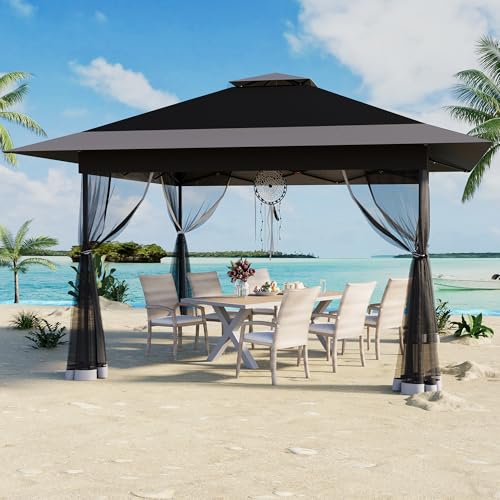 Bezseller 13x13 Pop Up Gazebo with Mosquito Netting – Easy 1-Person Setup, Water-Resistant Backyard Canopy for Family Patio & Garden Use, Black - color: Black, size: 13"x13"