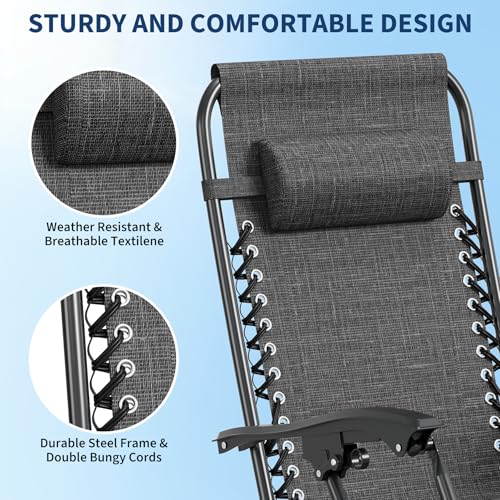 Garvee Zero Gravity Chair Set of 2, Patio Lounge Chair Outdoor with Pillow & Cup Holder Tray, Adjustable Reclining Chair, Folding Portable Camping Chair for Deck, Beach, Yard, Garden - Gray - color: Grey