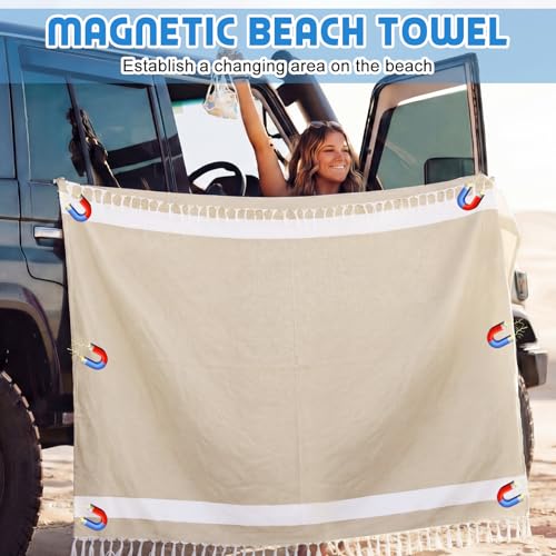 HunnmingRe 1 Pcs 61 x 82 Inch Extra Large Magnetic Beach Towel Oversized Turkish Cotton XXL Bath Pool Sand Blankets Big Giant Throw Blankets Huge Quilt for Adult Picnic Camping Travel (Khaki) - color: Khaki, size: 61 x 82 Inch
