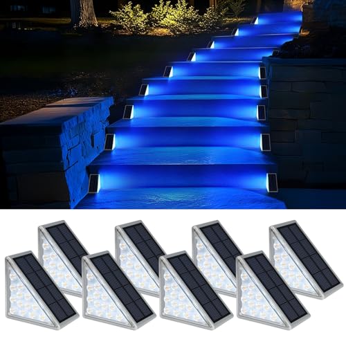 AUDLES 8 Pack Solar Stair Lights, Outdoor Step Lights with Waterproof IP67, Blue Color LED Solar Light for Outside Light Decor for Stair, Deck, Front Step, Front Porch, Patio and Backyard - color: Blue, size: 8 Pack