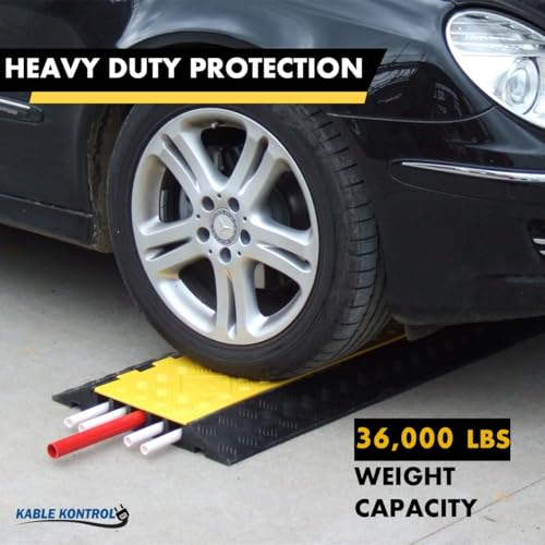 Kable Kontrol Atlas Heavy Duty Cable Protector Ramp - 5 Channel - 1 Pc - 36" Long Black & Yellow - 36,000 Lbs Capacity - Rubber Speed Bump Wire Protector Cord Cover - CP9988 - size: 5 Channel - 1 Unit