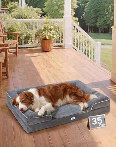OhGeni Orthopedic Dog Bed Couch Cat Sofa for Large Sized Pets with Memory Foam, Machine-Washable Waterproof Removable Cover, Soft Comfortable Fabric, 35-inch (Gray) - color: 01-Gray, size: 35"x22"x6.5"(Crate Fit)