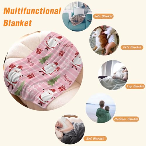 YeeJu Christmas Decorative Throw Blanket Pink Santa Claus Throw Blanket for Couch Sofa Bed Soft Cozy Lightweight Fuzzy Plush Fleece Blankets and Throws Xmas Blanket 50x60 - color: Chrsitmas-13, size: 50"x60"