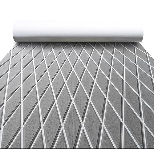 FOCEAN Boat Flooring EVA Foam Boat Decking Marine Mat Non-Slip Self-Adhesive Flooring Sheet for Motorboat Jon Boats Bass Boat Kayak RV Floor, 94.5''x 15.7'', Grey with White Lines - color: Grey With White Lines, size: 94.5"L x 15.7"W x 0.2"Th