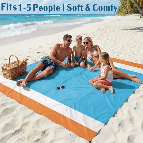 Famstar Beach Blanket Oversized Extra Large78 X 81",Waterproof Sandproof Beach Blanket 1-7 Adults Lightweight Durable for Travel Camping Hiking Picnic (78" X 81", Orange&Blue) - color: Orange, size: 78" X 81"