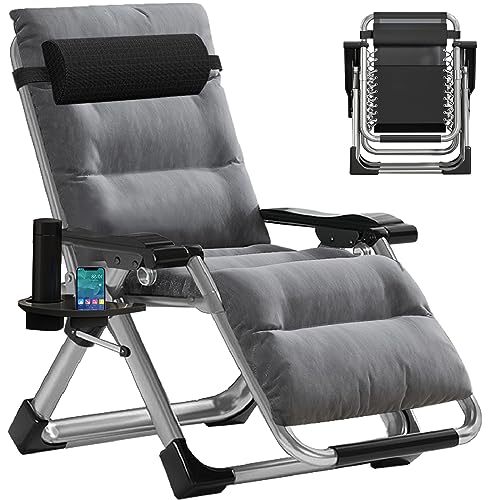 Slsy Zero Gravity Chair, Reclining Lounge Chair with Removable Cushion & Tray for Indoor and Outdoor, Patio Recliner Folding Reclining Chair - color: Linen Gray, style: Zero Gravity Chair