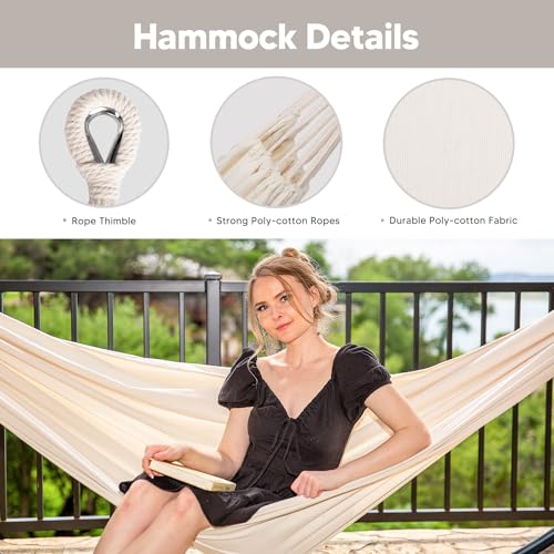 SUNCREAT Portable Outdoor Hammock with Stand Included, Double Hammock with Stand for Outside, Beige - color: Beige