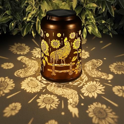 Solar Lanterns Outdoor Waterproof Hummingbird Garden Decor Gifts for Women Mom Grandma Hanging Lights Metal Decoration Outside for Yard, Patio,Backyard,Porch(Rooster) - style: Rooster