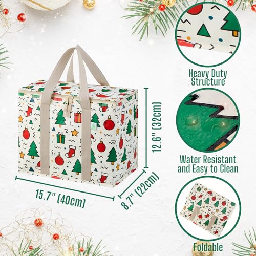 VENO 2 Pack Cooler Bag, Insulated Grocery Bags for Food Delivery, Collapsible Cooler, Reusable Shopping Bags for Groceries, Hard Bottom, Water Resistant, Zippered, Foldable (Jingle Mix, 2 Pack) - color: Jingle Mix, size: 15.7"W x 12.6"H x 8.7"D - 2 Pack