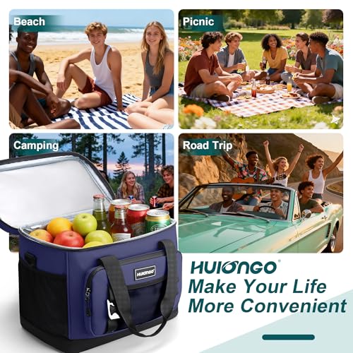 Hulongo Insulated Foldable Collapsible Cooler Bag Soft Sided Cooler for Picnic, Camping, Grocery Shopping, Beach, 30L - color: dark blue