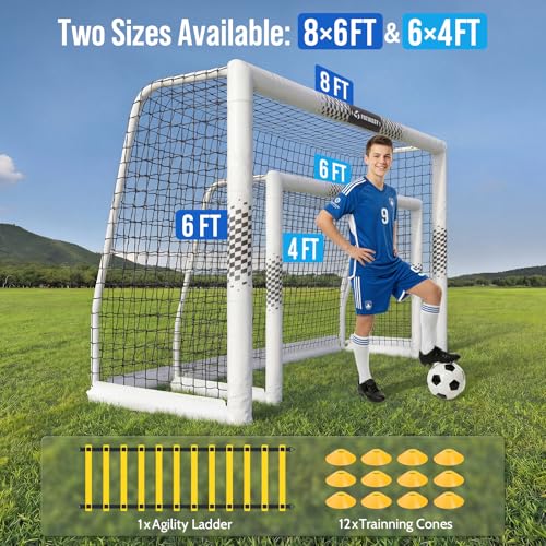 Soccer Goal for Backyard, Heavy Duty Soccer Net with Safety Foam Padded Metal Post, Durable Goals with Training Set Agility Ladder & 12 Cones for Youth & Adults Practice