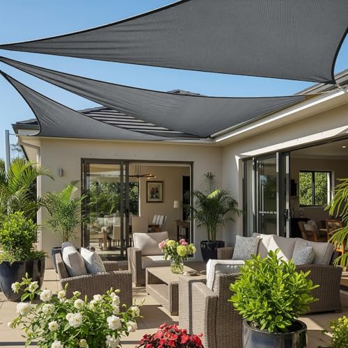 Cool Area Sun Shade Sail 10x10x14FT Triangle Shade Canopy Outdoor Shade Cover for Patio Backyard Deck Garden, Dark Grey