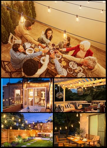 Brightown 108FT Solar String Lights Outdoor Waterproof with Remote, 50+2 LED Shatterproof Bulbs, Dimmable & Timable, 3 Light Modes - Commercial Grade Patio Lights for Garden Backyard Party Decor - size: 108FT(50 Sockets)