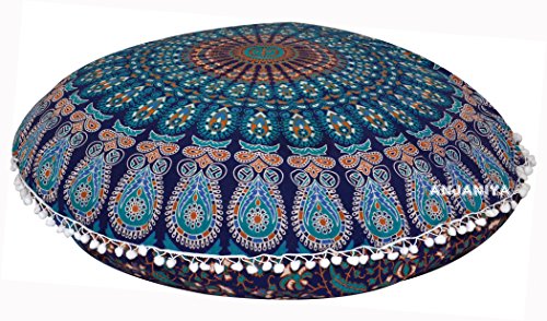 32" Peacock Mandala Bohemian Yoga Meditation Floor Pillow Cover Comfortable Home Car Bed Sofa Cushion Couch Seating Large Zipped Throw (32 inches, Blue Green) - color: Blue Green
