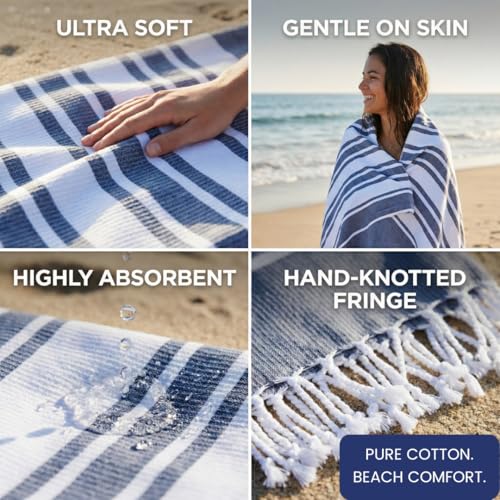 Turkish Beach Towels Set of 2 - Oversized Cotton Beach Towels 40X70 inch - Sand Free Quick Dry Beach Blanket for Adults - Extra Large Towels for Beach Bath Pool Yoga Travel - Blue - color: Blue, size: 2 Pack