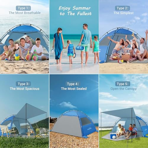 Elegear CumbreX™ Beach Tent Sun Shelter with Canopy, 6-8 Person Beach Tent, Easy Setup UPF 50+ UV Protection Portable Lightweight Double Silver Coating Cabana Sun Shade Shelter - Dark Blue - color: Dark Blue, size: 6-8 Person