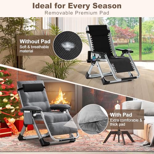 DoCred Comfy Chair, Folding Chair Recliner Chair for Bedroom and Living Room, Folding Reclining Patio Chairs Lounge Chair with Removable Cushion for Indoor Outdoor - color: Light Gray