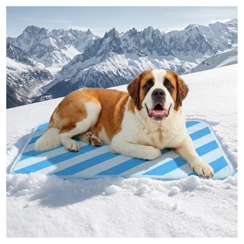 Dog Cooling Mat for Dogs & Cats, Soft Breathable Cooling Pad for Dog Bed, 43"x32" Self Cooling Crate Mat for Dogs, No Gel Washable Non-Slip Pet Cooling Mat Indoor Outdoor, Blue Stripe - color: Blue, size: 43"x32"(X-Large)