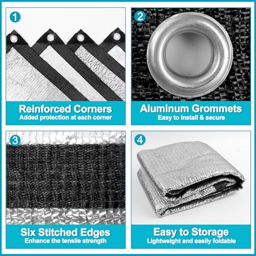 LOVE STORY 99% 6x6FT Aluminum Shade Cloth Reflective Sun Shade Cover Silver Tarp with Grommets for Car Garden Patio Kennel - color: 99% Shading, size: 6x6FT