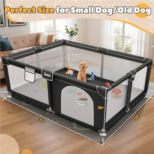 71x59x26 Inches Puppy Playpen with Gate, Dog Playpen for Puppies or Small Dogs, Sturdy Safety Dog Fence Pet Playpen with Thickened Fabric, High-Strength Nylon Wire Mesh for Indoor & Outdoor,Washable - color: Grey-Extra Large