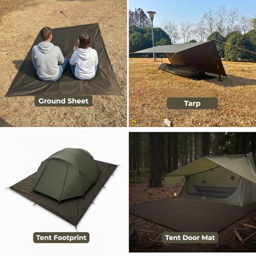 onewind Waterproof 6x8 ft Camping Tarp, Ultralight 70D Nylon Emergency Shelter Tent Footprint Ground Sheet, 4000mm Waterproof Survival Bushcraft Tarp for Backpacking Hiking Camping Picnic, OD Green
