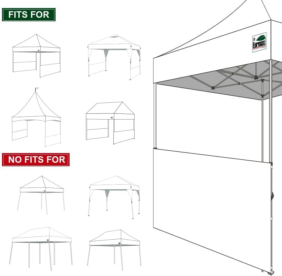Eurmax USA 2pcs Half Sidewalls for Pop Up Canopy Tent 10'x10', 10'x15', 10'x20', 2 Half Walls with Rail Bars(White) - color: White, size: 10x10 Half Walls With Rail Bars