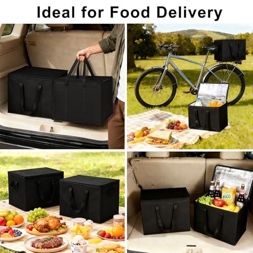 JNYONG 4 Pack Insulated Reusable Grocery Shopping Bags with zippered top,Food Delivery Bag,Collapsible Cooler Bag for Frozen Foods - size: 4 Pack