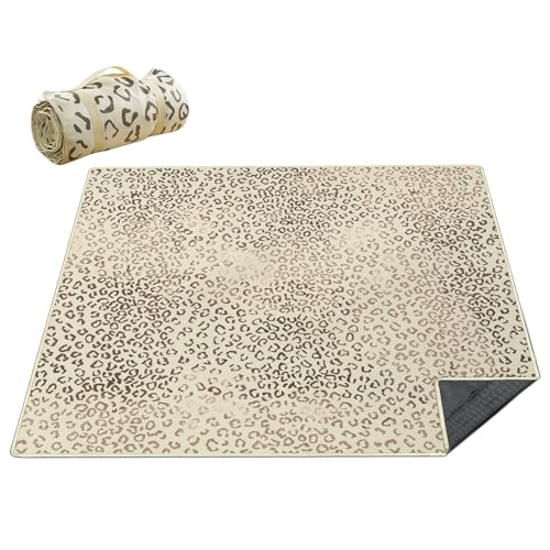 Picnic Blankets Waterproof Foldable Extra Large,80"x 80" Outdoor Beach Blanket Sandproof,3-Layer Lightweight Handy Mat Tote Picnic Camping Rugs for Outside Your Rv(Cheetah Leopard) - color: Leopard, size: 6'8" x 6'8" (Rectangular)