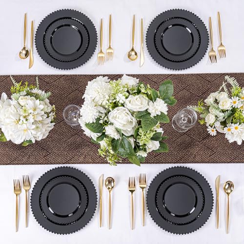 U-QE 60PCS Black Plastic Plates - Heavy Duty Black Disposable Plates Including 30PCS 10'' Dinner & 30PCS 7.5'' Dessert Plates -Hard Plastic Plate for Party Wedding Bridal Shower - color: Black