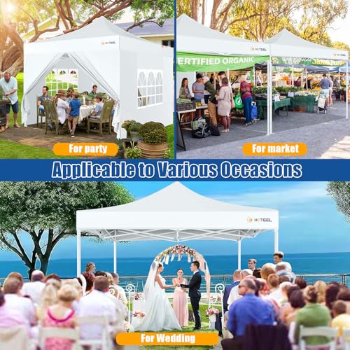 HOTEEL 10x10 Pop up Canopy Tent for Parties, Heavy Duty Easy Setup Tent with 4 Sidewalls, Outdoor Commercial Instant Gazebo for Wedding Event, with Portable Bag, White(Hexagonal Frame) - color: White, size: 10x10FT (+4 Walls)