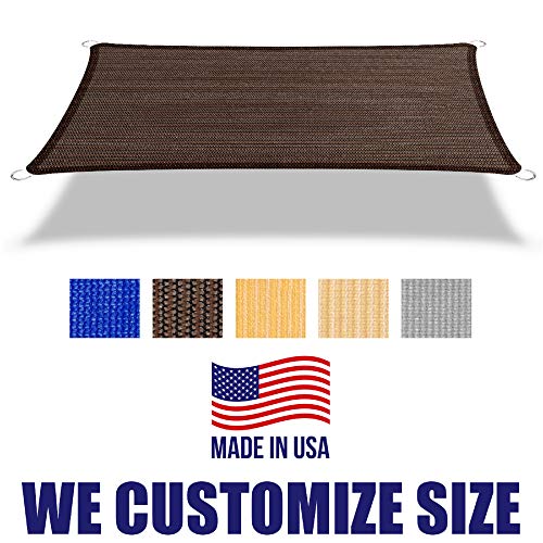 14' x 20' Brown Rectangle Sun Shade Sail Canopy, 95% UV Blockage Awning Shelter Fabric Cloth Screen for Patio Outdoor Backyard - Heavy Duty Commercial Grade (Custom Size - Made in USA) - color: Brown, size: 14' x 20'