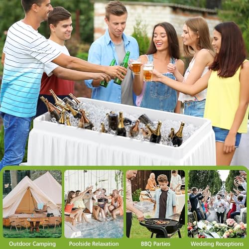 LHBcraft 4 Foot Ice Cooler Table with Matching Skirt & Drain Hose, with Iron Stand, Portable Patio Outdoor Chilling Table Portable Bar for Events for Party, Picnic, BBQ, Camping, White - color: 1 Tier-ivory