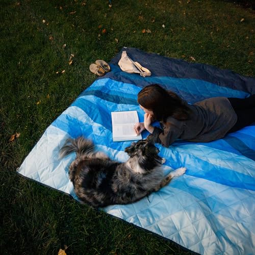 CORE Outdoor Weighted Blanket | Packable Waterproof Picnic Blanket, Beach Mat, Tent Camping Rug, & Stadium Blanket | Large Portable 94" x 78" Quilt Design with Built-in Straps and Carry Handle - color: Misty Mountains